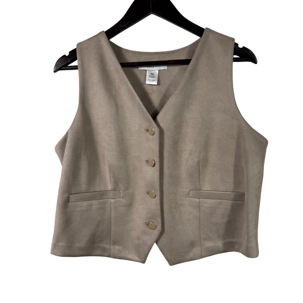 Carole Wren Faux Suede Vest Taupe Tan Button Front PXL Petite XL Womens